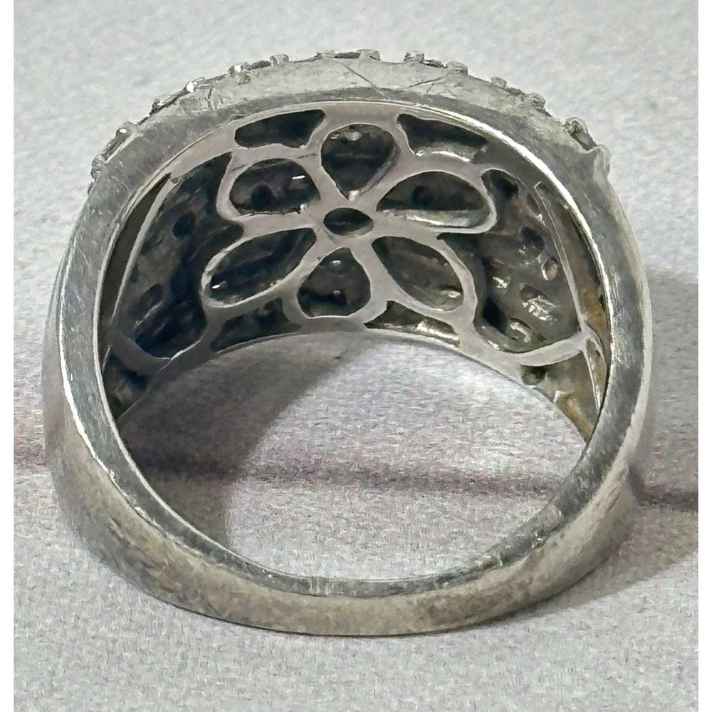 Sterling Silver 925 Multi Row Round Baguette Diamond Ring‎ Size 7